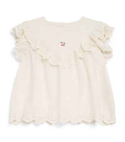 Konges Slojd Kids'  Cotton Embroidered Posey Top In White