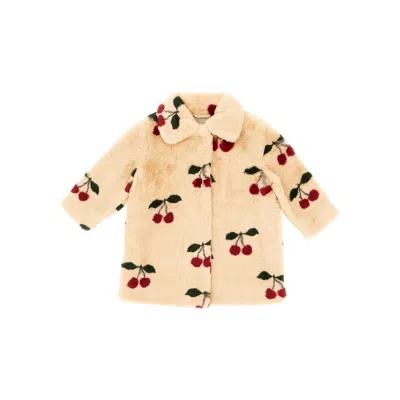 Konges Slojd Faux Fur Coat With Cherries Motif Kids In Pink