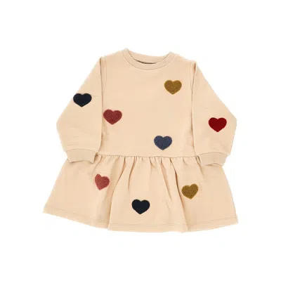 Konges Slojd French Terry Mini Dress With Hearts Kids In Nude