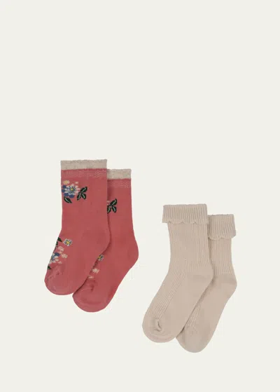 Konges Slojd Kids' Girl's 2-piece Jacquard Pointelle Socks In Neutral