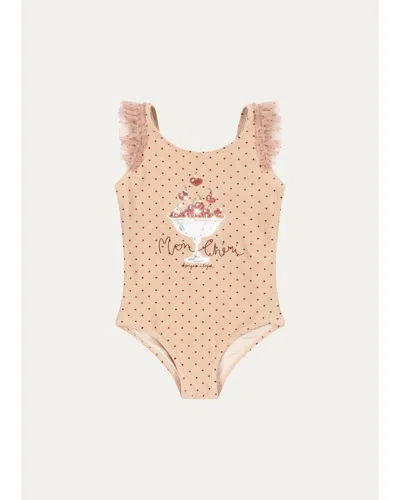 Konges Slojd Kids' Girl's Amandine One-piece Swimsuit In Pink