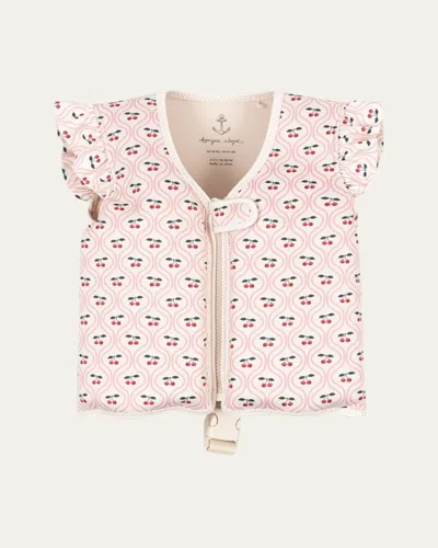 Konges Slojd Kids' Girl's Avery Cherry-print Swim Vest In Neutral