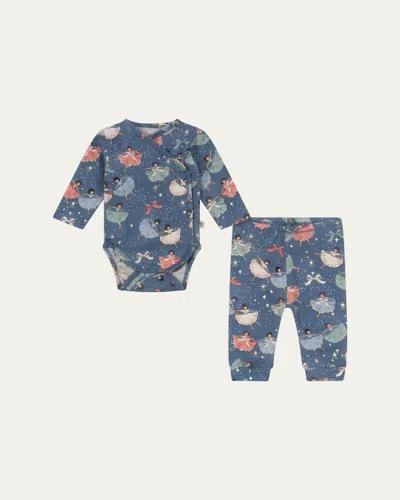 Konges Slojd Kids' Girl's Basic Newborn Bodysuit & Pants Set In Snow Bow Ballerina