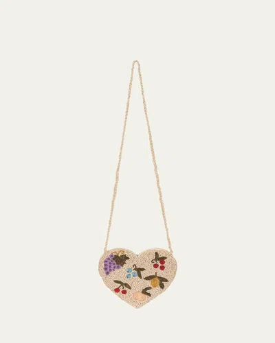 Konges Slojd Kids' Girl's Beaded Heart Shoulder Bag In Black