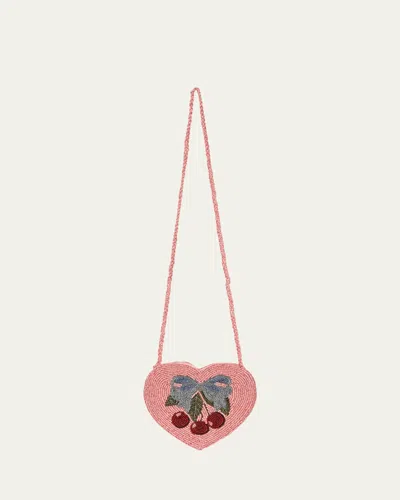 Konges Slojd Kids' Girl's Beaded Heart Shoulder Bag In Red