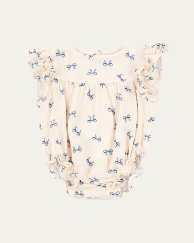 Konges Slojd Kids' Girl's Coco Bow-print Bubble Romper In Pink