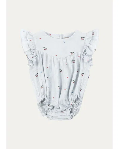 Konges Slojd Kids' Girl's Coco Cherry Cotton Muslin Romper In Blue