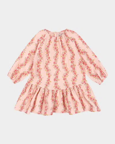 Konges Slojd Kids' Girl's Coco Floral Striped Drop Waist Dress In Floria Pink
