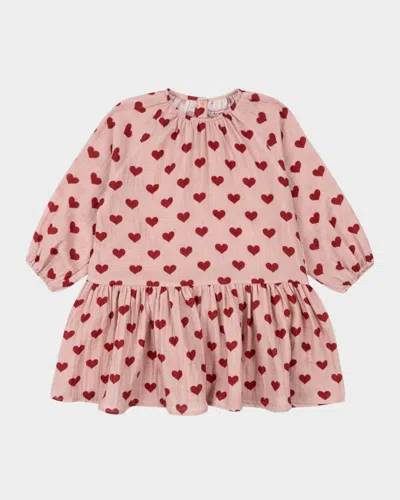 Konges Slojd Girl's Coco Heart-print Dress In Amour Mellow