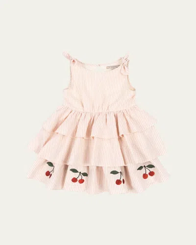 Konges Slojd Kids' Girl's Ellie Cherry Embroidered Layered Dress In Pink