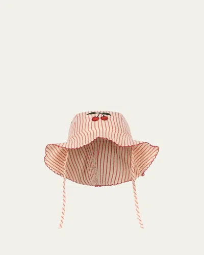 Konges Slojd Kids' Girl's Ellie Striped Cherry Sun Hat In Red