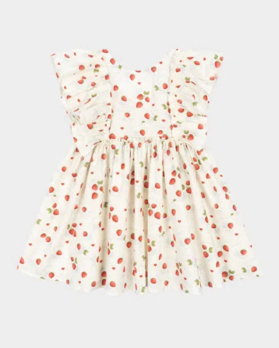 Konges Slojd Kids' Girl's Evia Strawberry-print Dress In Marmalade