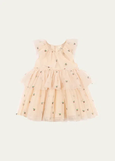 Konges Slojd Kids' Girl's Feya Fairy Tiered Cherry-print Dress In Cherry Glitter