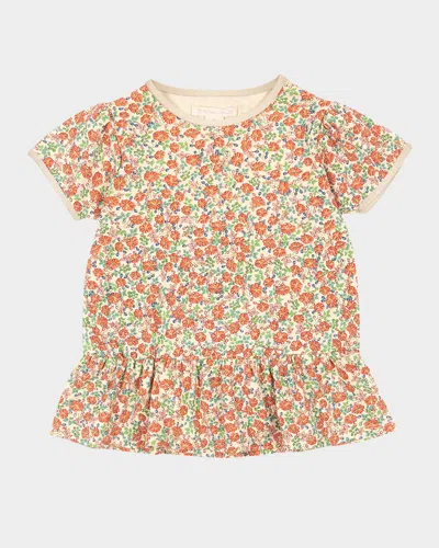 Konges Slojd Kids' Girl's Floral-print Flare T-shirt In Brown