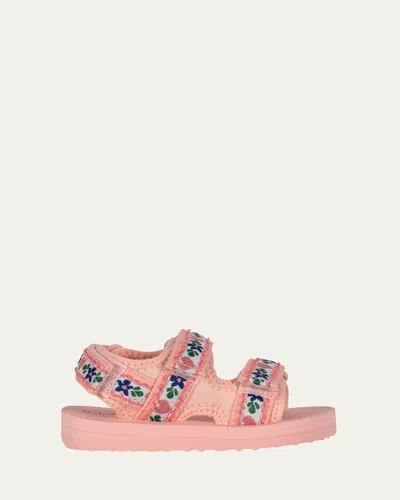 Konges Slojd Girl's Flower Printed Grip-strap Sandals, Baby/toddler/kids In Peony