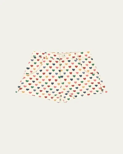 Konges Slojd Kids' Girl's Frankie Multicolor Heart-print Shorts In Neutral