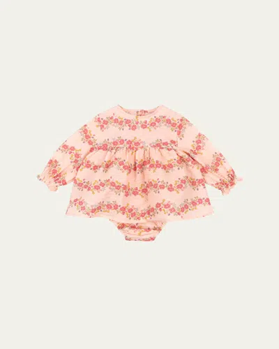 Konges Slojd Kids' Girl's Frill Floral Dress In Pink