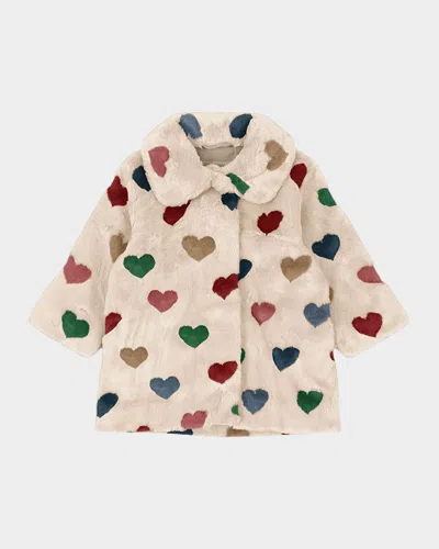 Konges Slojd Kids' Girl's Fuzzie Heart-print Sherpa Jacket In Neutral