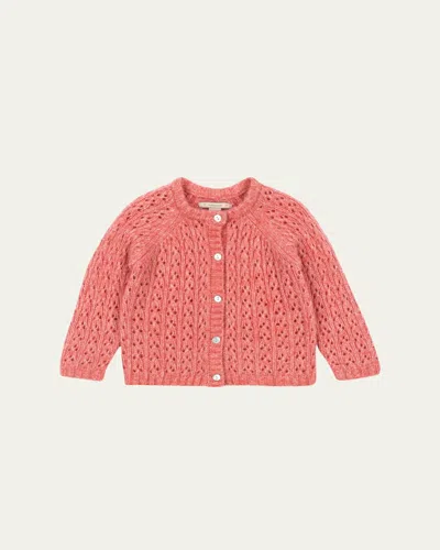 Konges Slojd Kids' Girl's Isa Openwork Knit Wool Cardigan In Pink