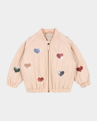 Konges Slojd Kids' Girl's Juno Sequin Heart Jacket In Neutral