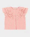 Konges Slojd Girl's Kim Frill Gingham-print Shirt In Flamingo Plume Check