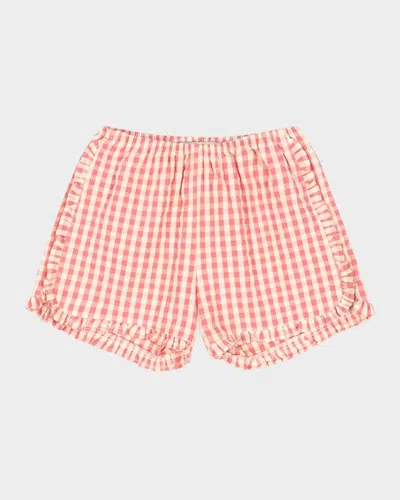 Konges Slojd Kids' Girl's Kim Gingham-print Frill Shorts In Pink