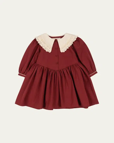 Konges Slojd Kids' Girl's Lace-collar Organic Cotton Dress In Red