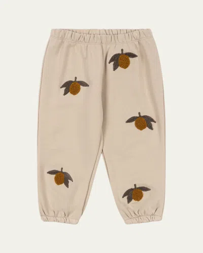 Konges Slojd Kids' Girl's Lou Fruit Towelling Sweatpants In Oxford Tan
