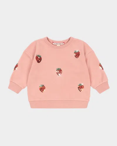 Konges Slojd Kids' Girl's Lou Sequin Strawberry Sweatshirt In Pink