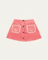 Konges Slojd Girl's Lucky Embroidered-pocket Button-front Skirt In Flamingo Plume