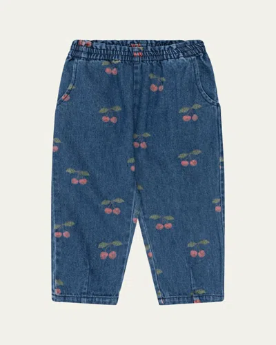 KONGES SLOJD GIRL'S MAGOT CHERRY-PRINT DENIM POCKET PANTS