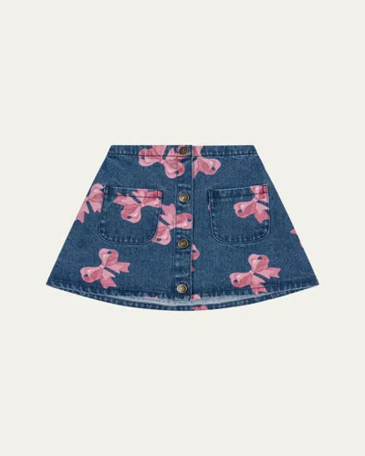 Konges Slojd Kids' Girl's Magot Denim Bow Print Skirt In Bella Bow (for Denim)