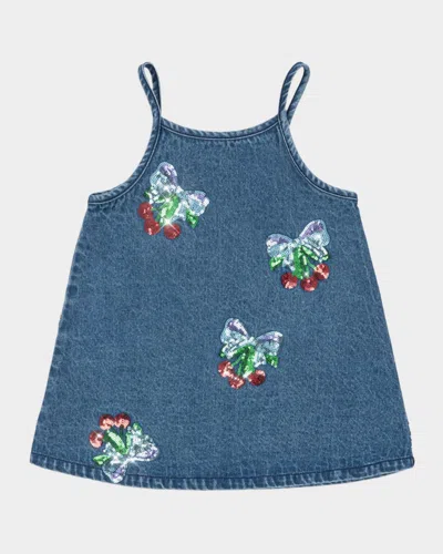 Konges Slojd Kids' Girl's Magot Sequin Cherry Dress In Blue
