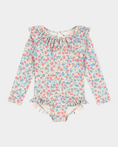 Konges Slojd Kids' Girl's Manuca Floral-print Swimsuit In Fiola