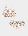 Konges Slojd Girl's Manuca Heart-print Frill Bikini In Coeur Colore