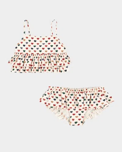 Konges Slojd Kids' Girl's Manuca Heart-print Frill Bikini In Blue