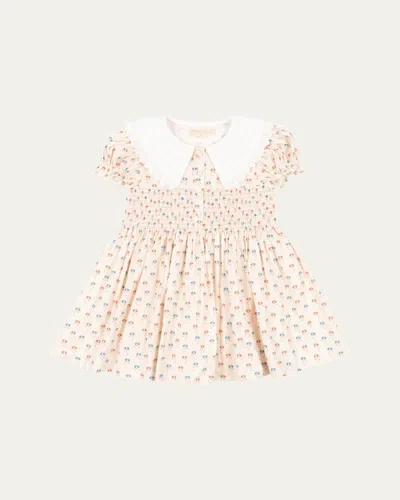Konges Slojd Kids' Girl's Midsummer Smocked Floral-print Dress In Neutral