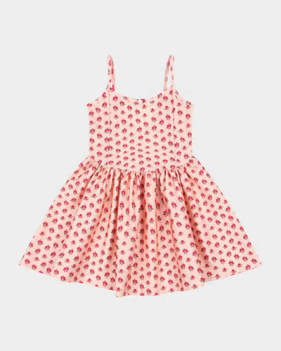 Konges Slojd Kids' Girl's Mousse Rose-print Performance Dress In Red