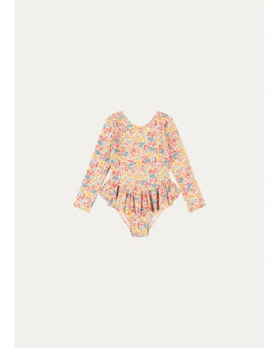 Konges Slojd Kids' Girl's Municci Long-sleeve Swimsuit In Multi