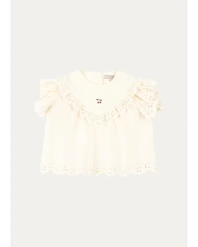 Konges Slojd Kids' Girl's Posey Broderie Cotton Top In White