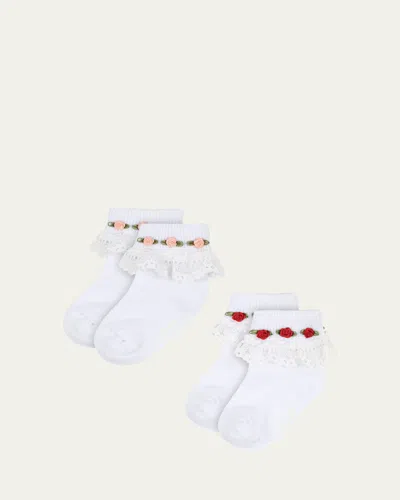 Konges Slojd Kids' Girl's Rosette Lace Socks In Optic White