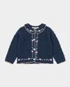 Konges Slojd Girl's Rosier Embroidered Cardigan In Blue