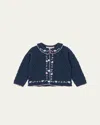 Konges Slojd Girl's Rosier Embroidered Cardigan In Blue