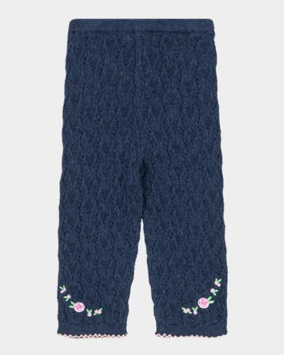Konges Slojd Kids' Girl's Rosier Embroidered Knit Pants In Blue