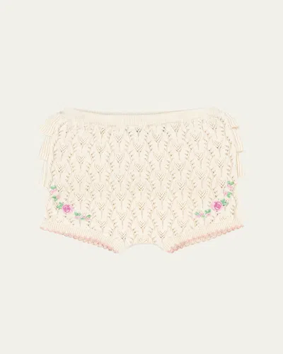 Konges Slojd Kids' Girl's Rosier Embroidered Shorts In Cream Off White