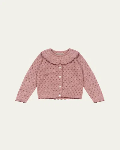 Konges Slojd Kids' Girl's Scallop-trim Holiday Cardigan In Mellow Rose