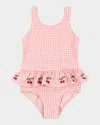 Konges Slojd Soline Embroidered Gingham Swimsuit In Geranium Pink