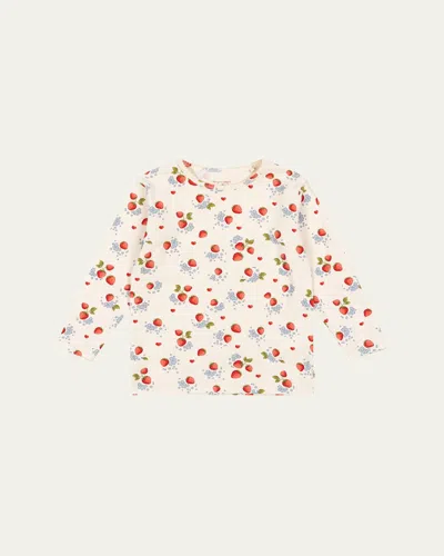 Konges Slojd Kids' Girl's Strawberry-print T-shirt In Marmalade