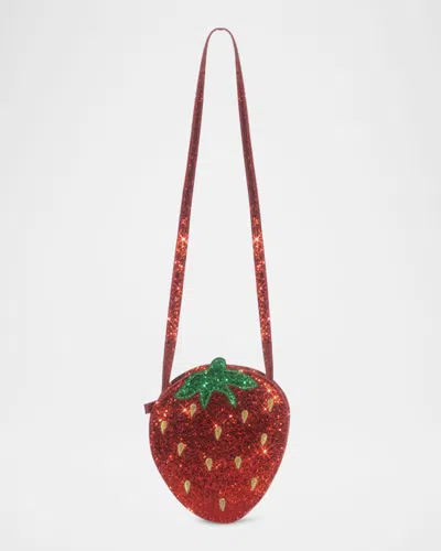 Konges Slojd Kids' Girl's Strawberry-shaped Glitter Shoulder Bag In Red