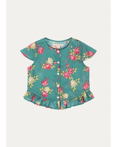 Konges Slojd Kids' Girl's Viola Frill Top In Green